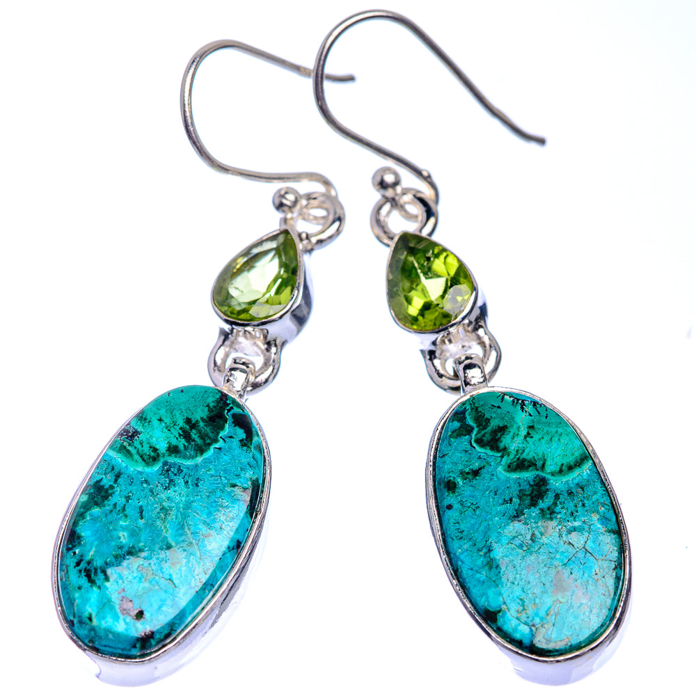 Chrysocolla, Peridot Earrings 1 7/8" (925 Sterling Silver) E432987