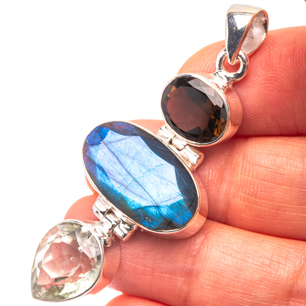 Labradorite, White Quartz, Smoky Quartz 925 Sterling Silver Pendant 2 1/8" (925 Sterling Silver) PD38674
