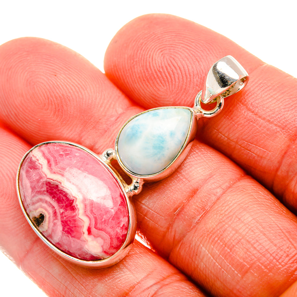 Rhodochrosite, Larimar 925 Sterling Silver Pendant 1 3/4" (925 Sterling Silver) PD38308