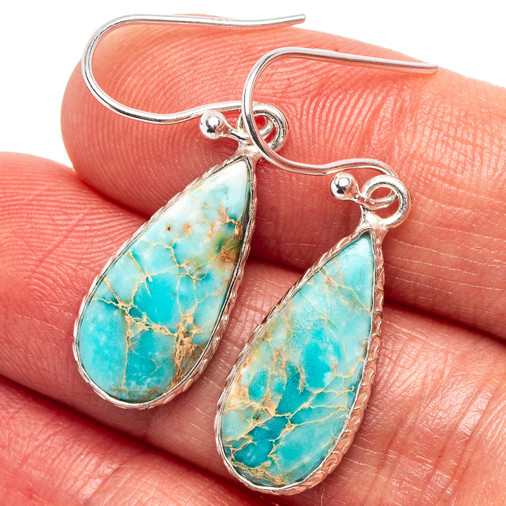 Blue Imperial Jasper Earrings 1 3/8" (.925 Sterling Silver)