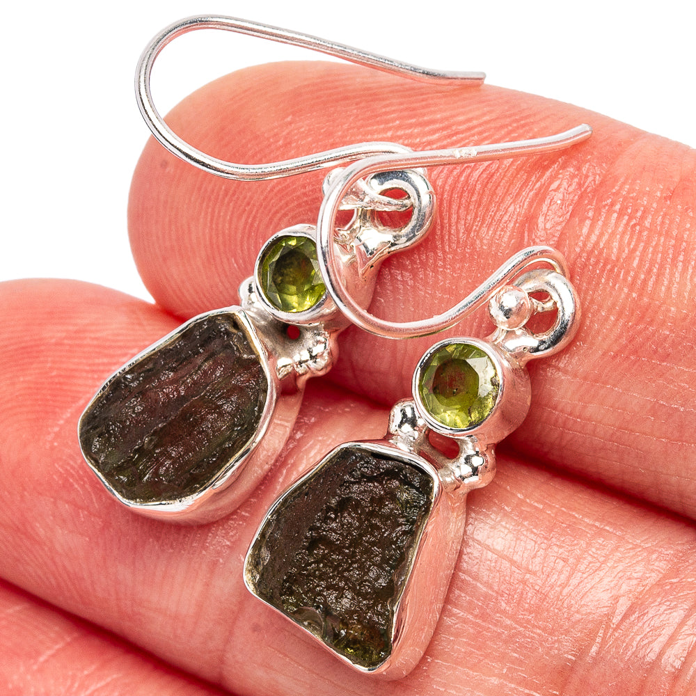 Rare Moldavite Earrings 1 1/4" (.925 Sterling Silver)