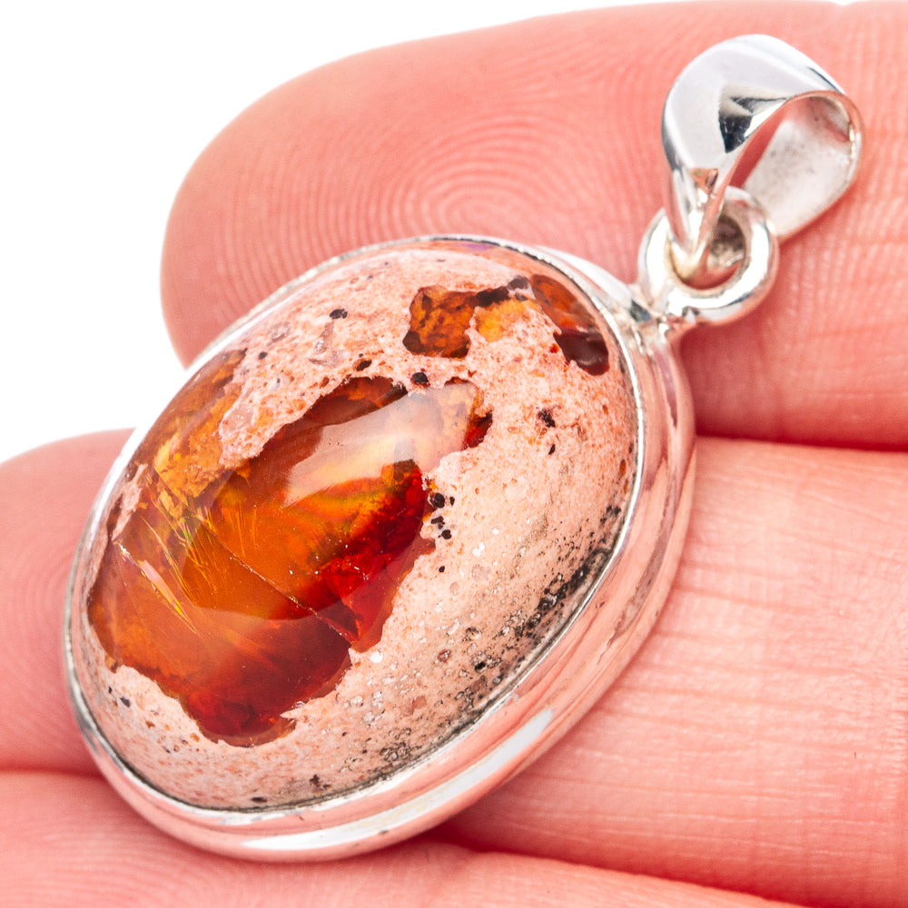 Rare Mexican Fire Opal Pendant 1 3/8" (925 Sterling Silver) P41974