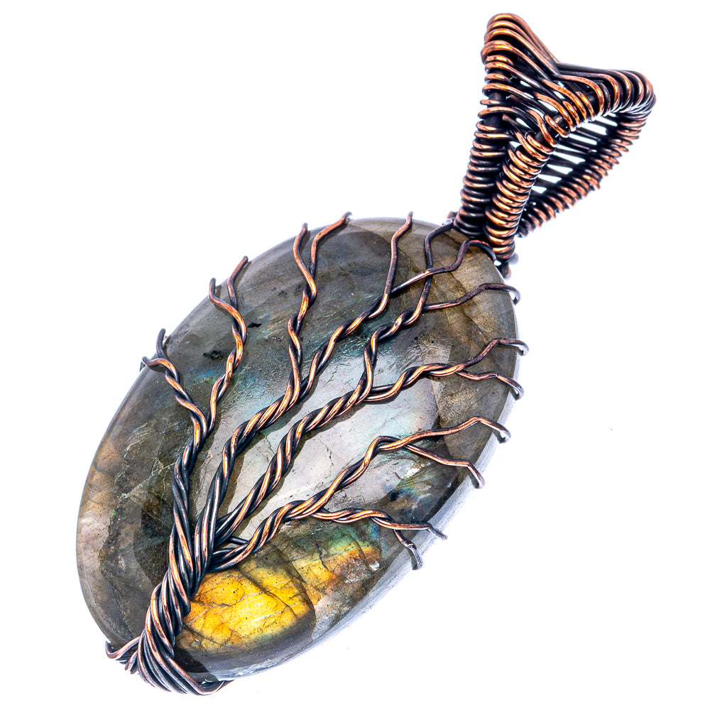 Labradorite Tree of Life Pendant 2 1/8" (Oxidized Copper)