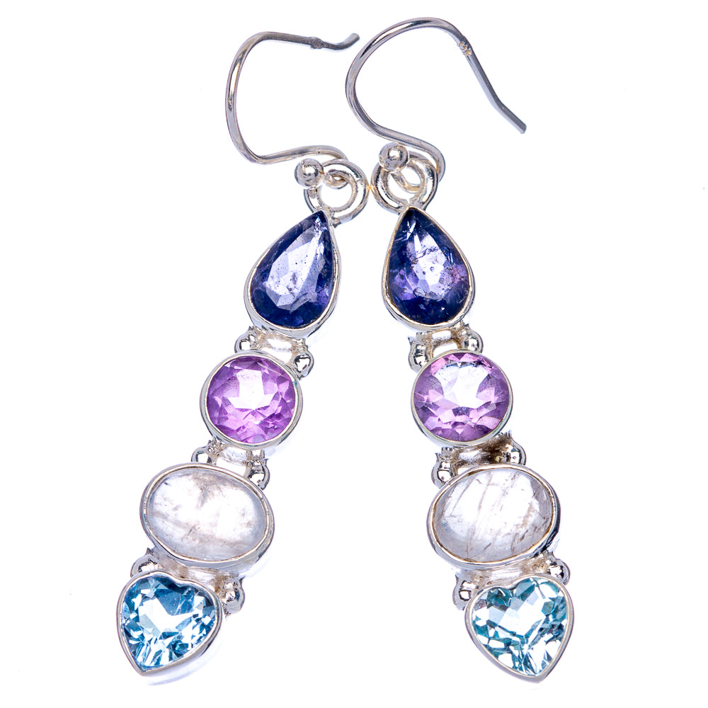 Rainbow Moonstone, Amethyst, Tanzanite, Blue Topaz Earrings 2" (925 Sterling Silver) E433050