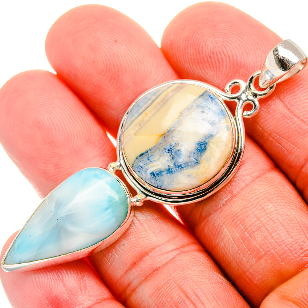 Blue Scheelite, Larimar 925 Sterling Silver Pendant 2 1/2" (925 Sterling Silver) PD38320