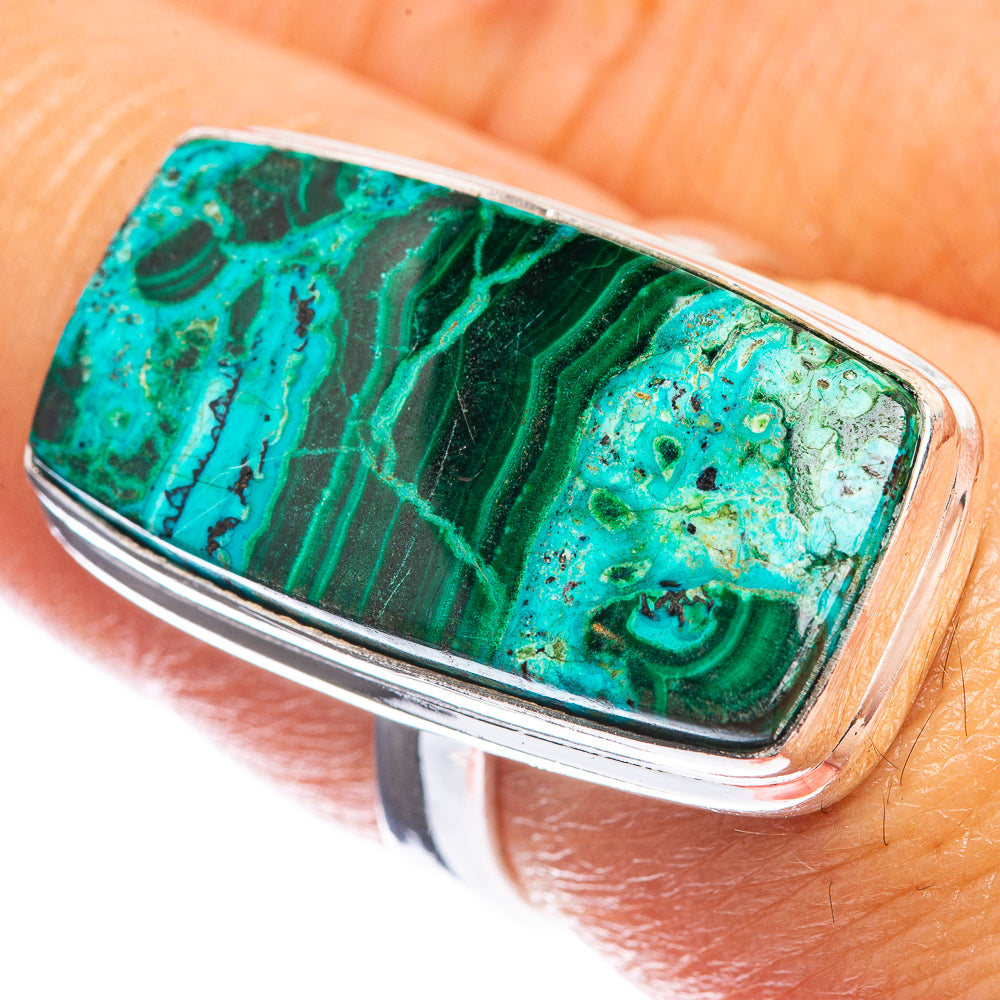Malachite In Chrysocolla 925 Sterling Silver Ring Size 7.25