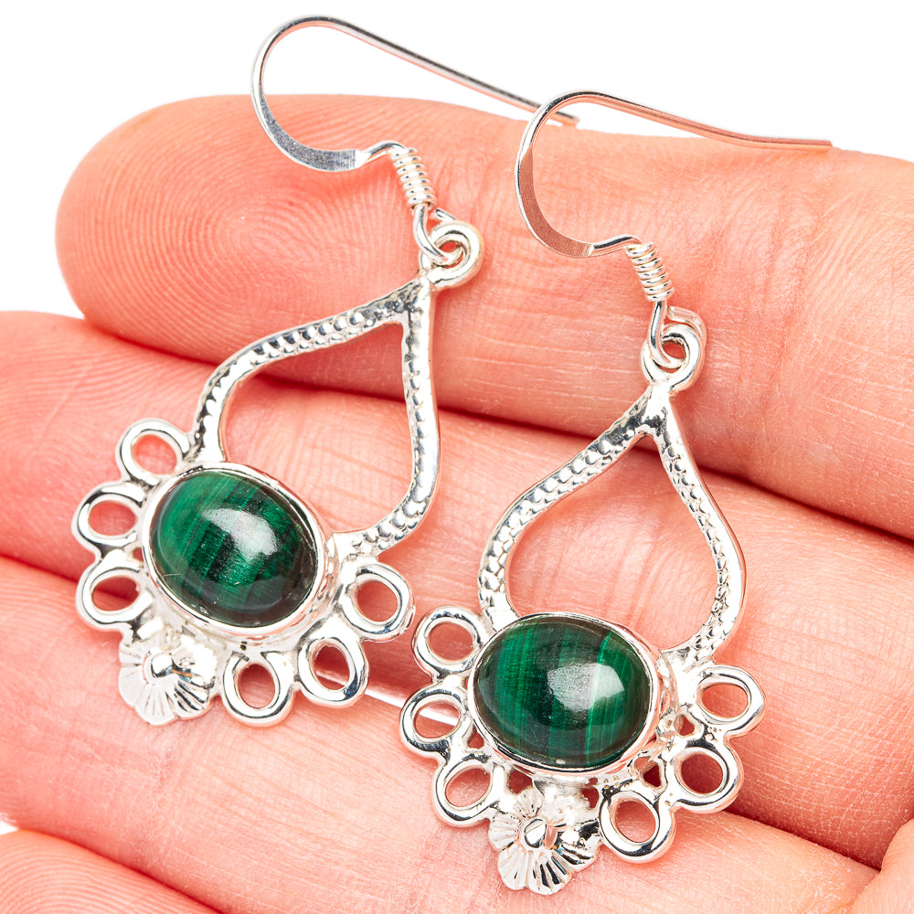 Premium Malachite Earrings 1 3/4" (925 Sterling Silver) E2516