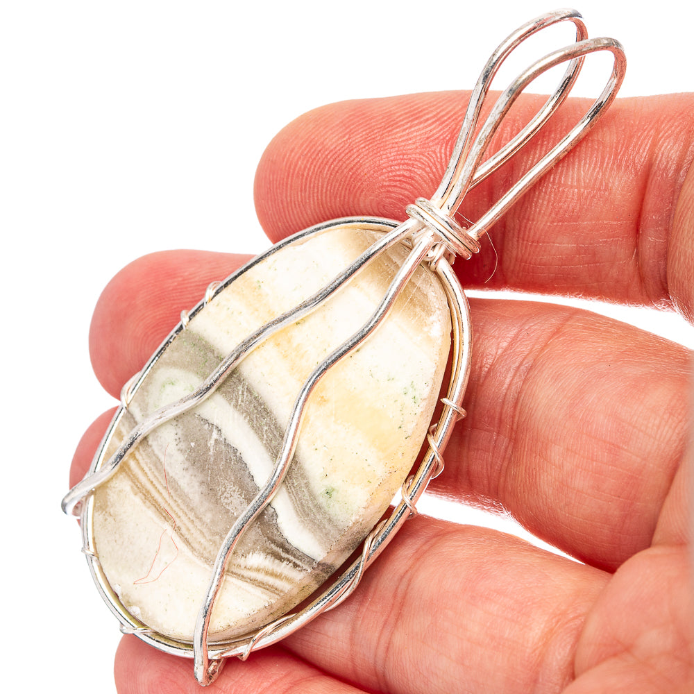 Banded Agate Wire Wrap Pendant 2 1/2" (Silver Plated)