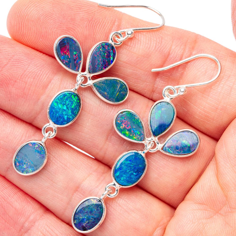 Rare Doublet Opal Earrings 2 1/8" (925 Sterling Silver) E1661