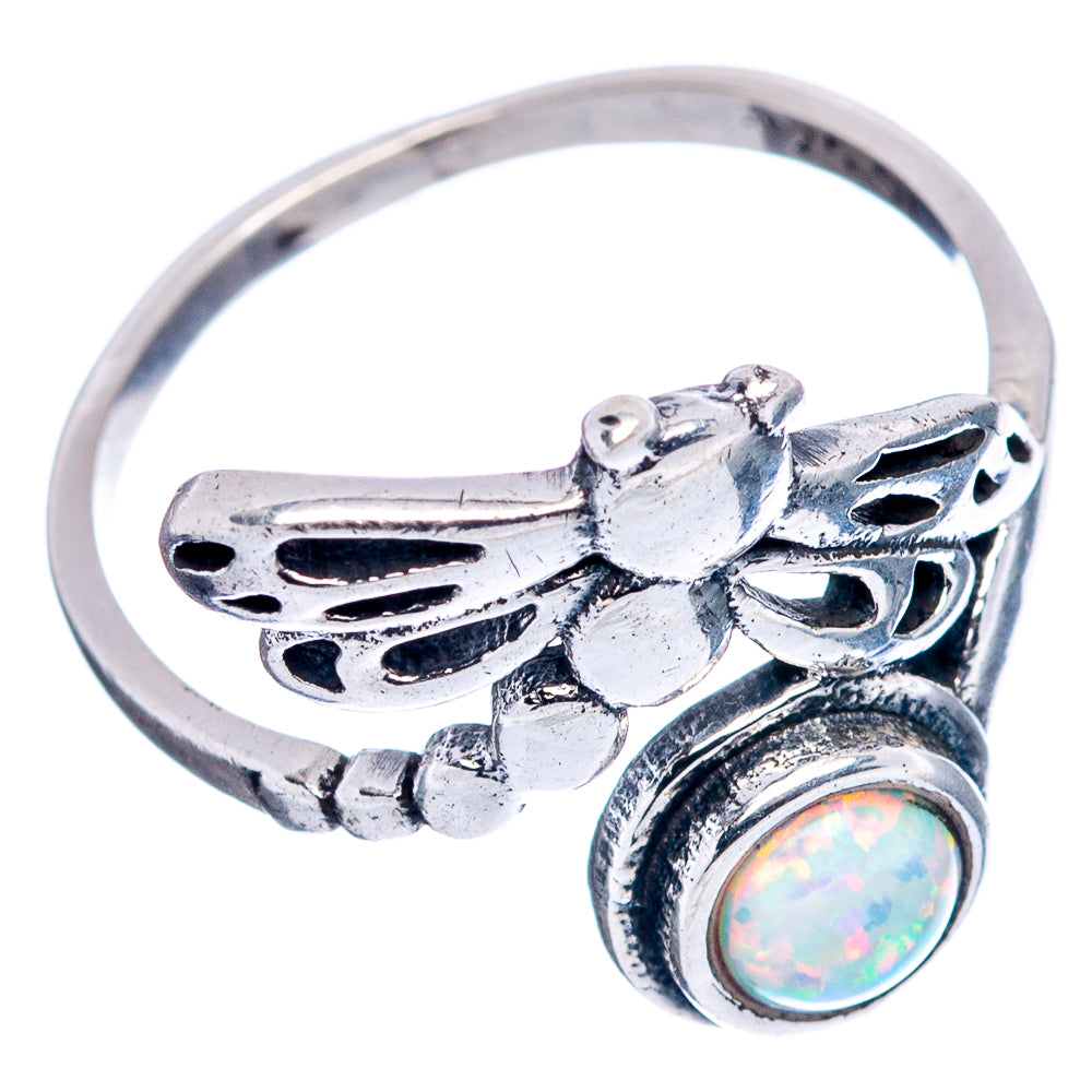 Lab Opal Dragonfly Dainty Ring Size 6.75 (.925 Sterling Silver)