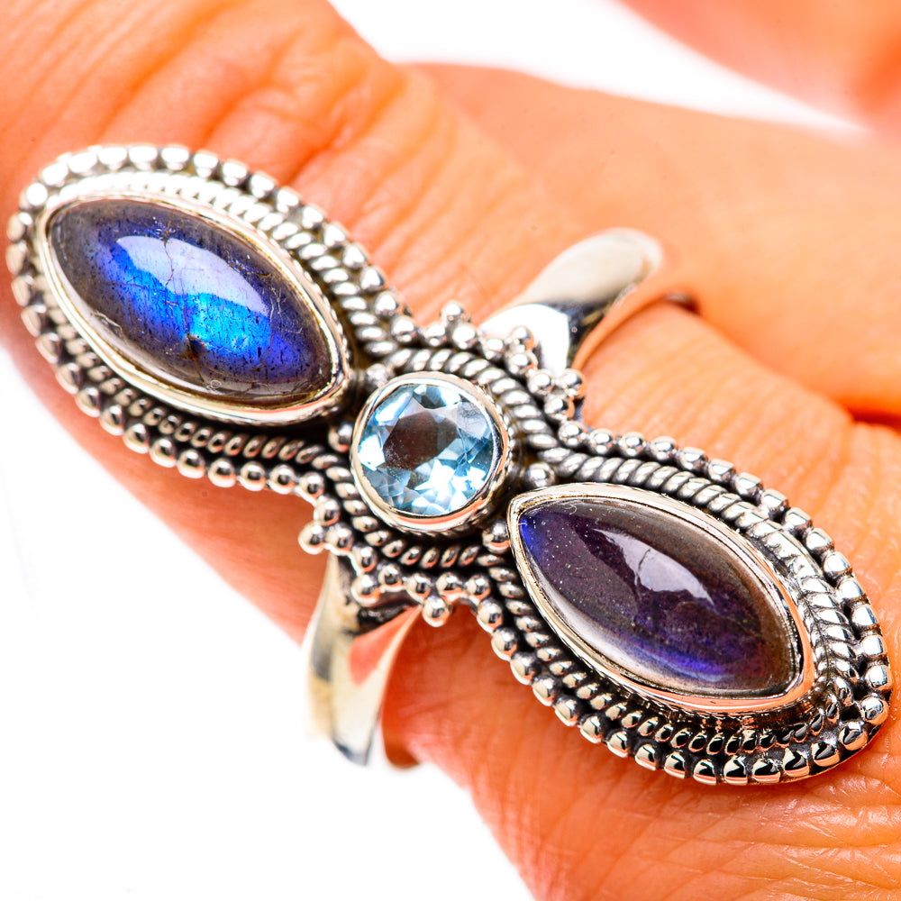 Large Labradorite, Blue Topaz Ring Size 10.75 (925 Sterling Silver) RING137953
