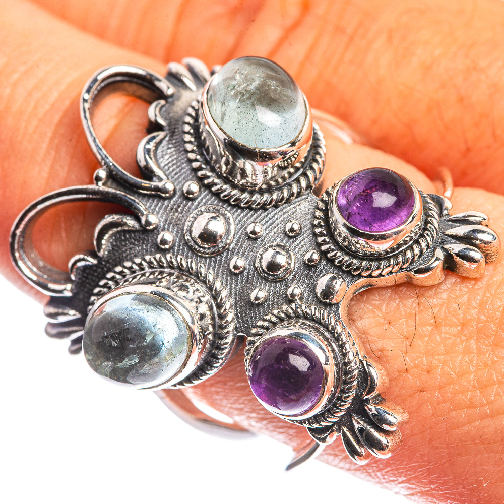 Large Aquamarine, Amethyst 925 Sterling Silver Ring Size 9