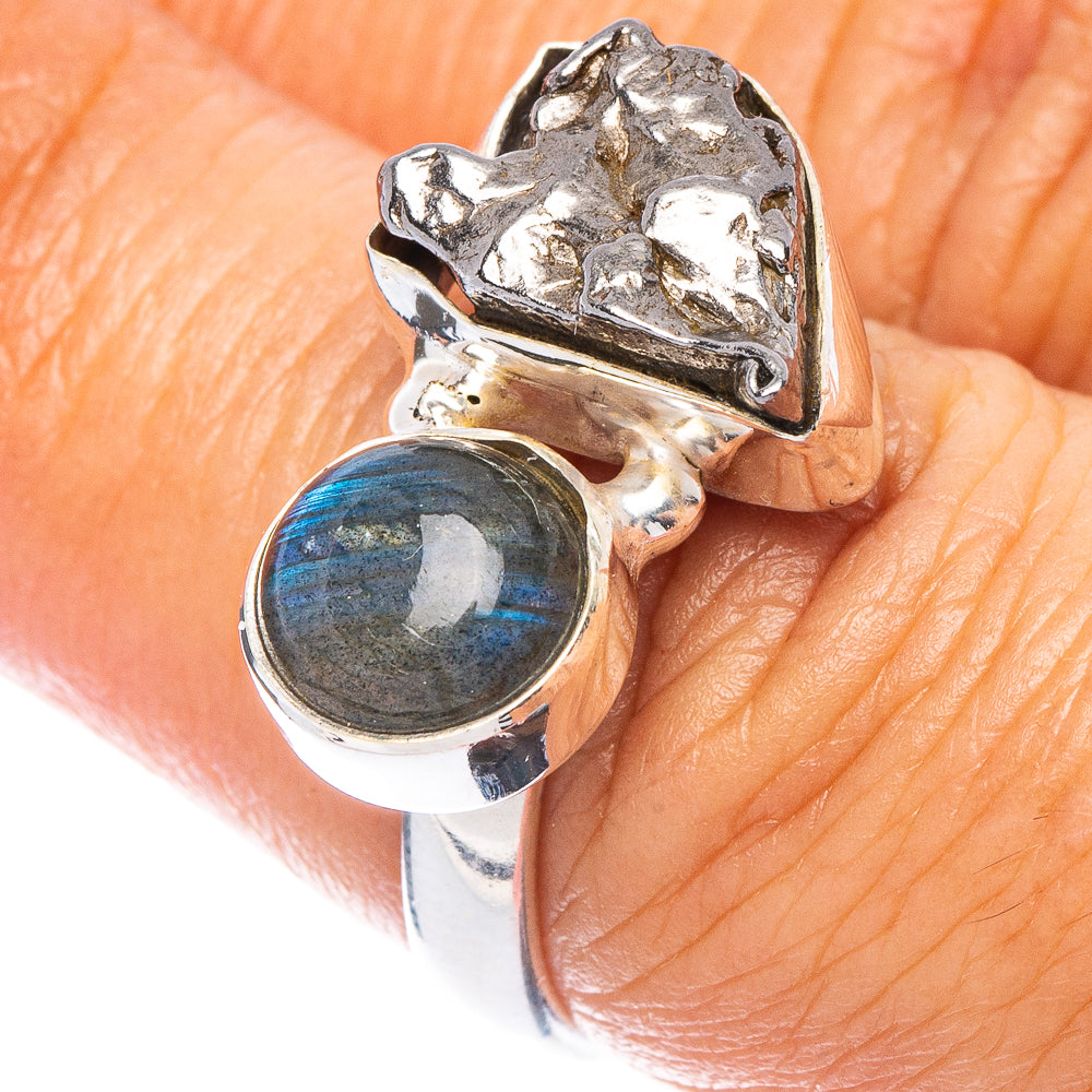 Rare Meteorite, Labradorite Ring Size 7 (925 Sterling Silver) R7131