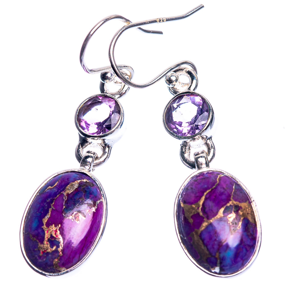 Purple Copper Composite Turquoise, Amethyst 925 Sterling Silver Earrings 1 5/8"