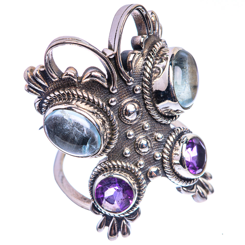 Large Aquamarine, Amethyst 925 Sterling Silver Ring Size 6