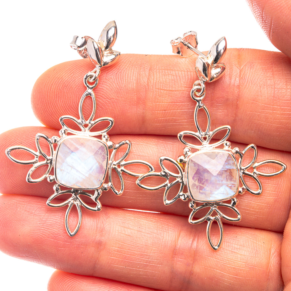 Premium Rainbow Moonstone Earrings 1 5/8" (925 Sterling Silver) E432369