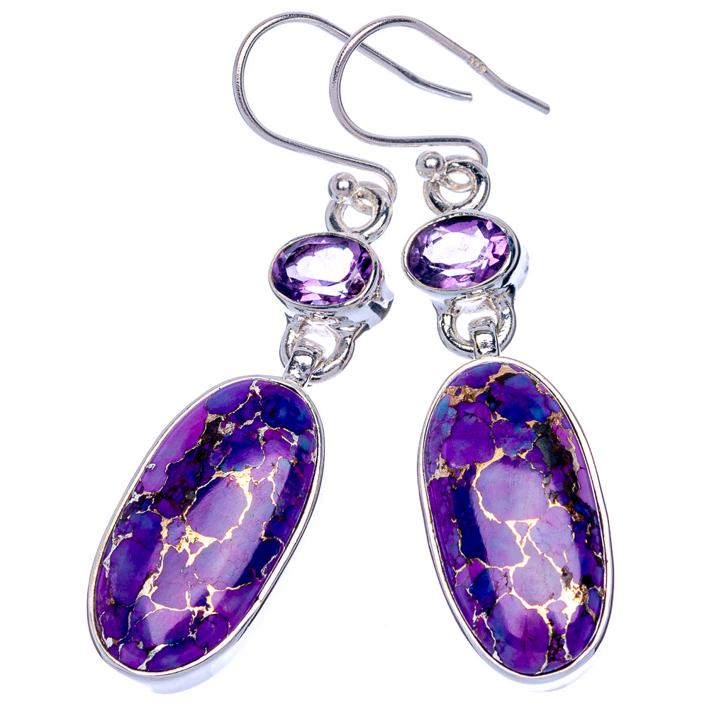Purple Copper Composite Turquoise, Amethyst Earrings 1 7/8" (925 Sterling Silver) E433060