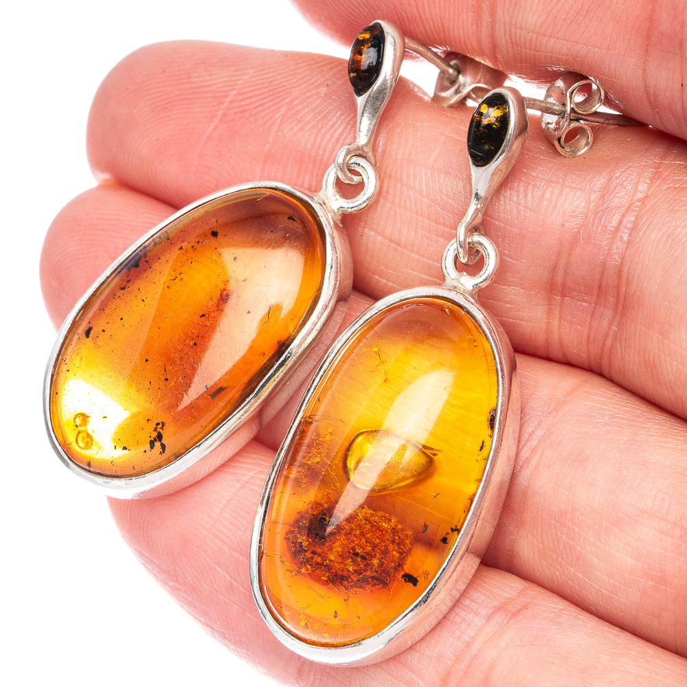 Baltic Amber Earrings 1 5/8" (925 Sterling Silver) E1092