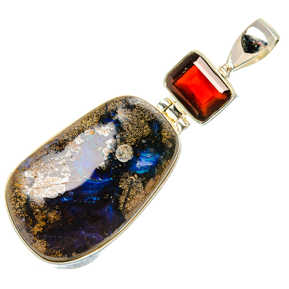 Boulder Opal, Garnet Pendant 2" (925 Sterling Silver) PD37884