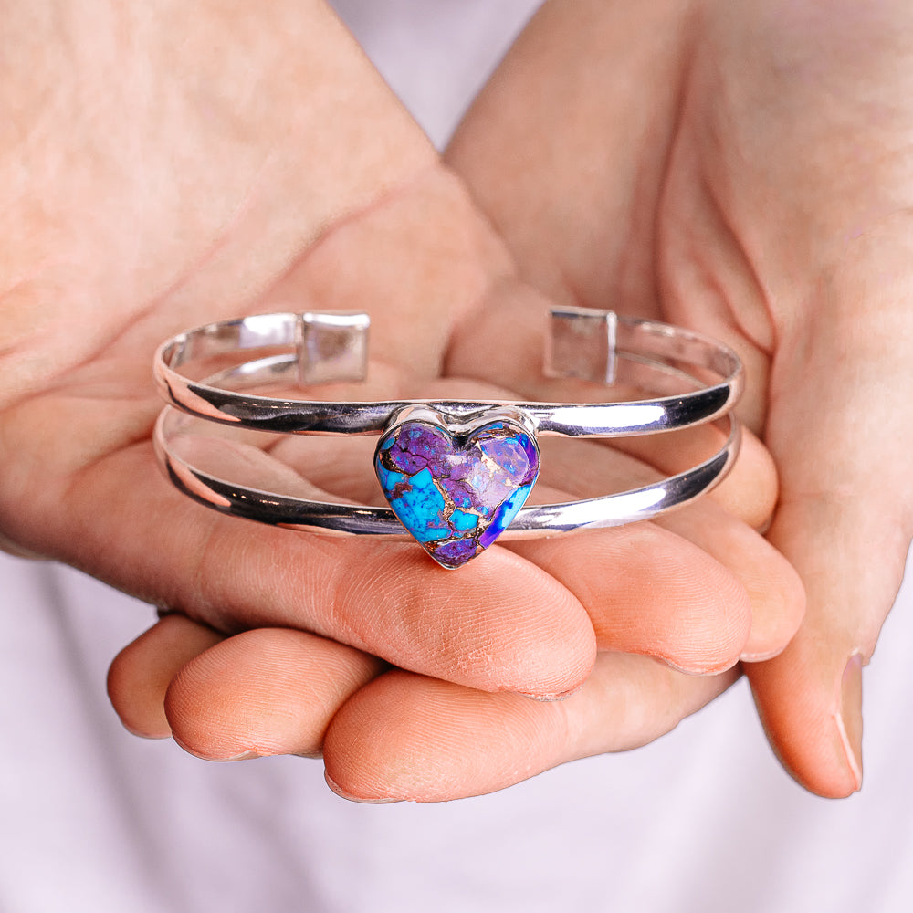 Purple Copper Turquoise Cuff Bracelet Adjustable (.925 Sterling Silver)