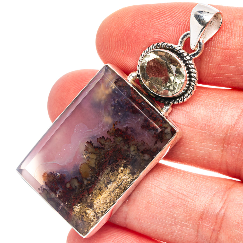 Premium Indonesian Plume Agate, Green Amethyst Pendant 2 1/8" (.925 Sterling Silver)