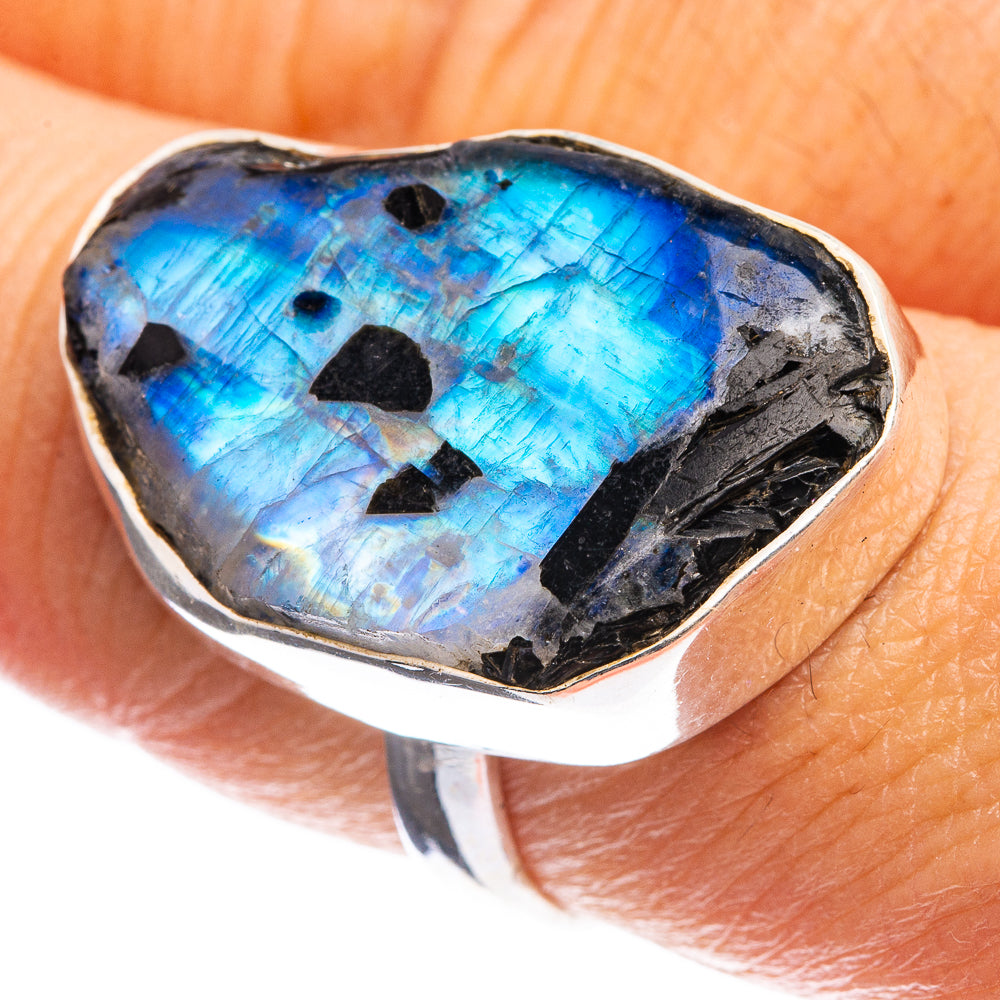 Large Rough Rainbow Moonstone Ring Size 8.25 (925 Sterling Silver) R143020