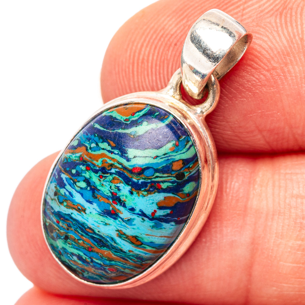 Rainbow Calsilica Pendant 1 1/8" (.925 Sterling Silver)