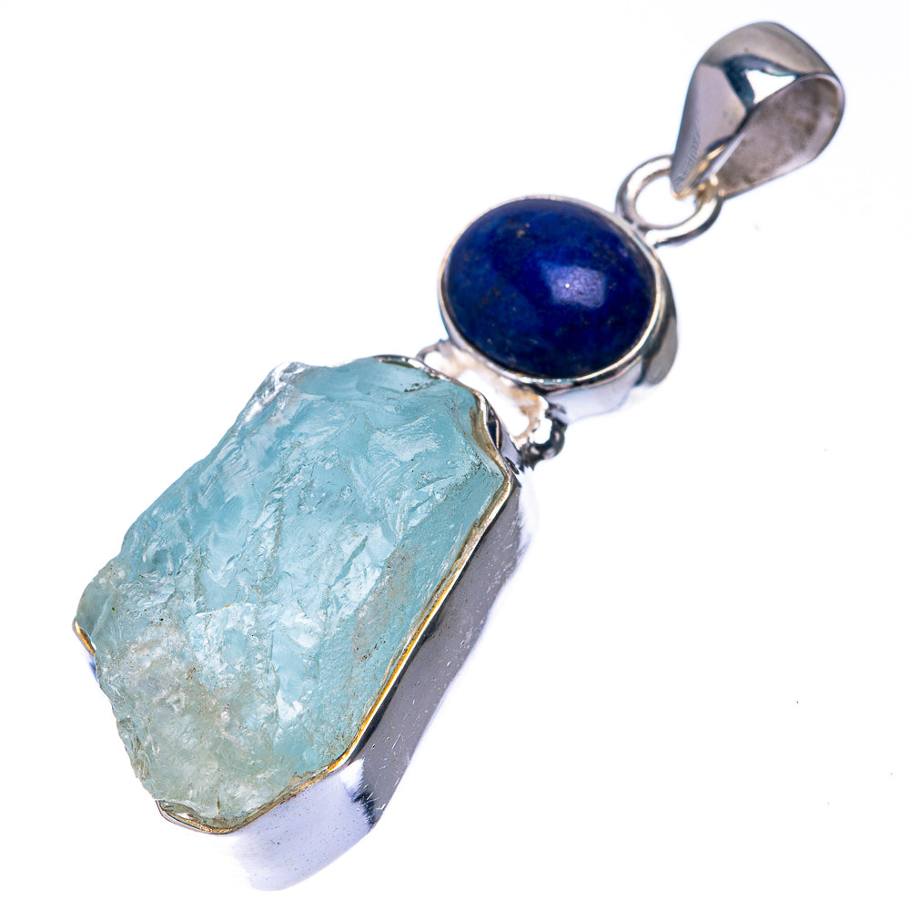 Raw Aquamarine, Lapis Lazuli 925 Sterling Silver Pendant 1 7/8" (925 Sterling Silver) PD38612