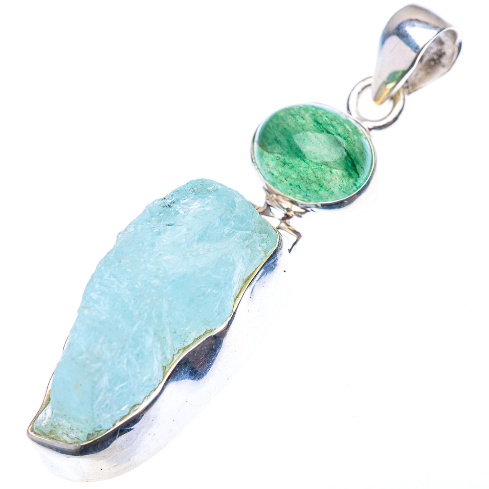 Raw Aquamarine, Green Aventurine Pendant 2 1/8" (925 Sterling Silver) PD38546