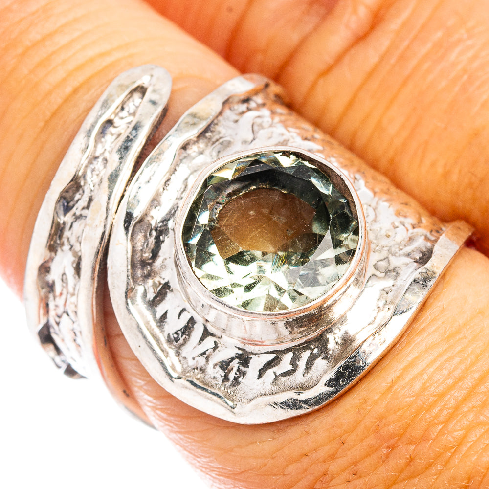 (Classic Series) Green Amethyst Ring Size 6 Adjustable (.925 Sterling Silver)
