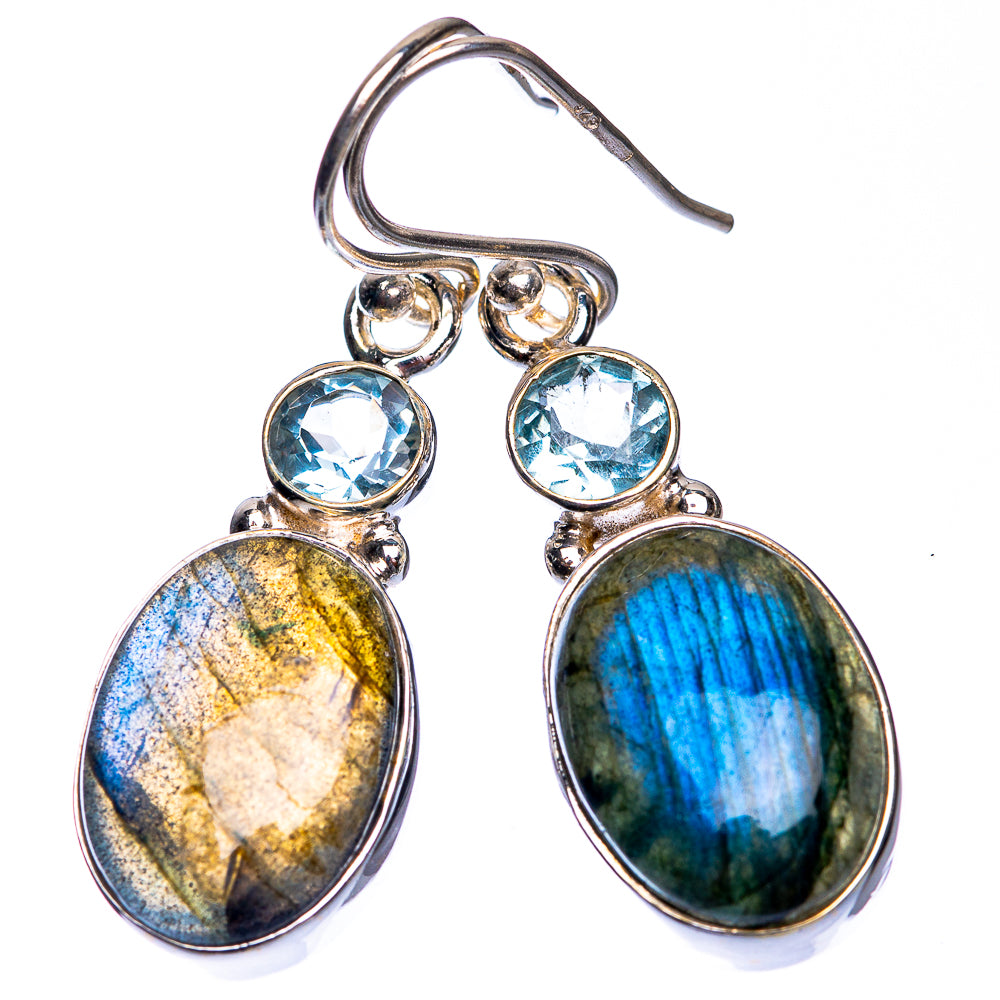 Labradorite, Blue Topaz Earrings 1 1/2" (925 Sterling Silver) E432623