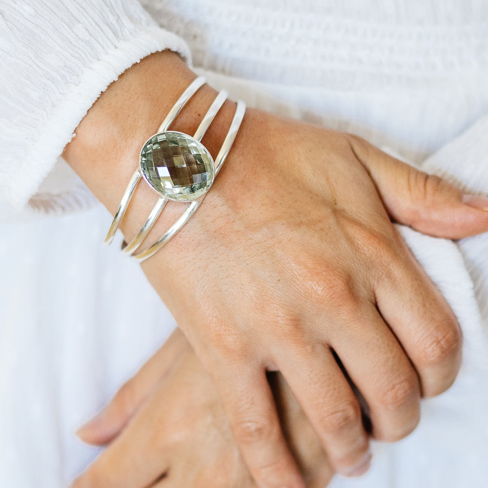 Green Amethyst Cuff Bracelet (925 Sterling Silver) BR90270