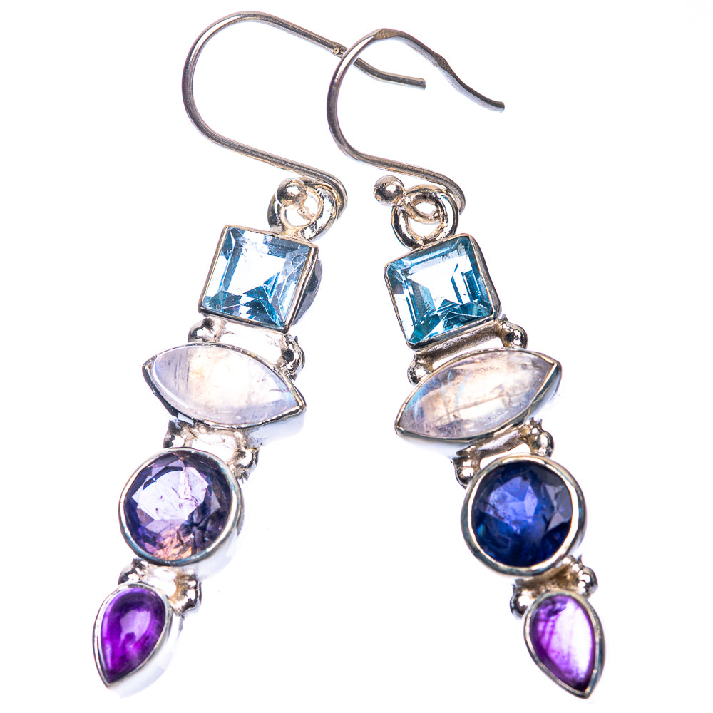 Rainbow Moonstone, Blue Topaz, Tanzanite, Amethyst Earrings 1 7/8" (925 Sterling Silver) E432617