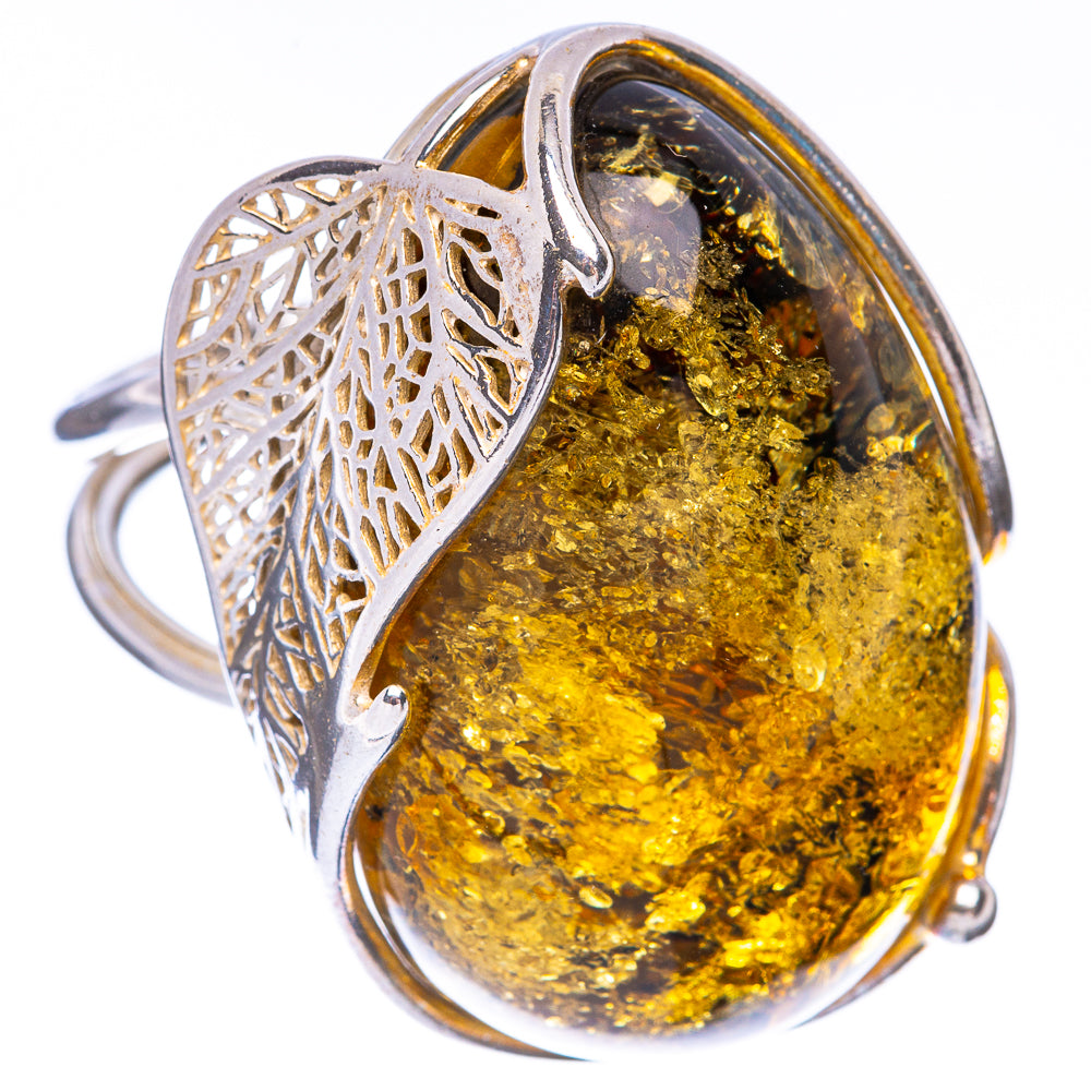 Baltic Amber Leaf Ring Size 10 (925 Sterling Silver) R1875