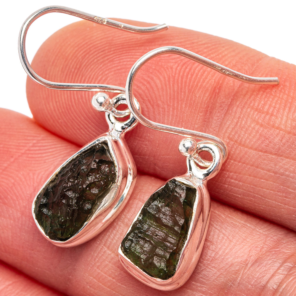 Rare Moldavite Earrings 1 1/8" (.925 Sterling Silver)