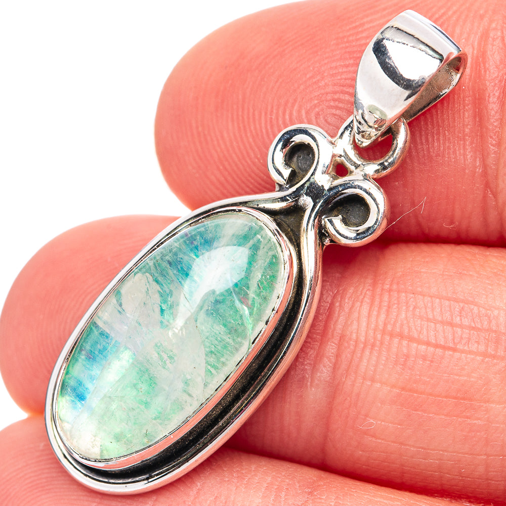 Green Moonstone Pendant 1 3/8" (.925 Sterling Silver)