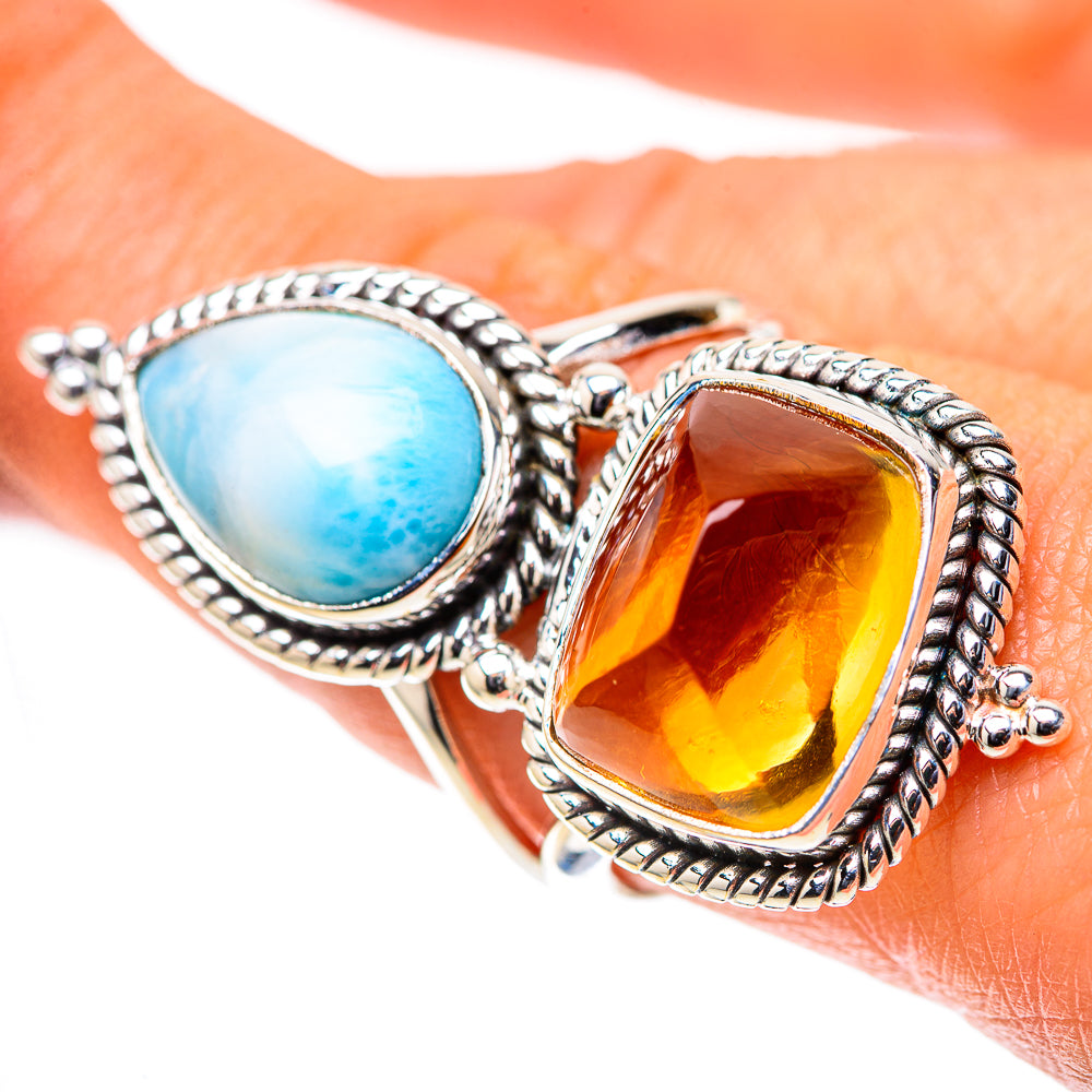 Large Larimar, Citrine Ring Size 8.75 (925 Sterling Silver) RING138622