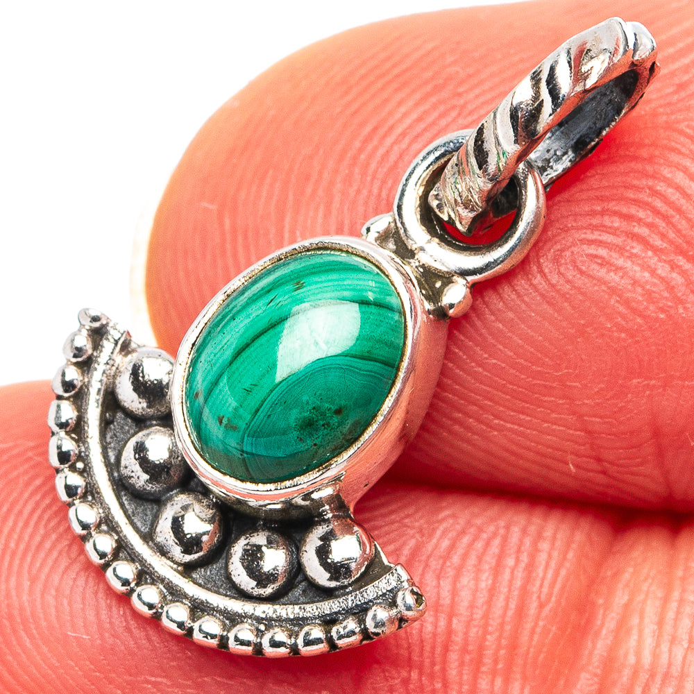 Malachite Dainty Pendant 7/8" (.925 Sterling Silver)
