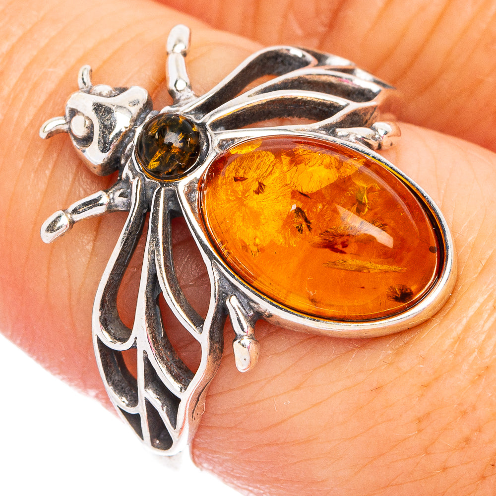 Baltic Amber Honey Bee Ring Size 8 (.925 Sterling Silver)