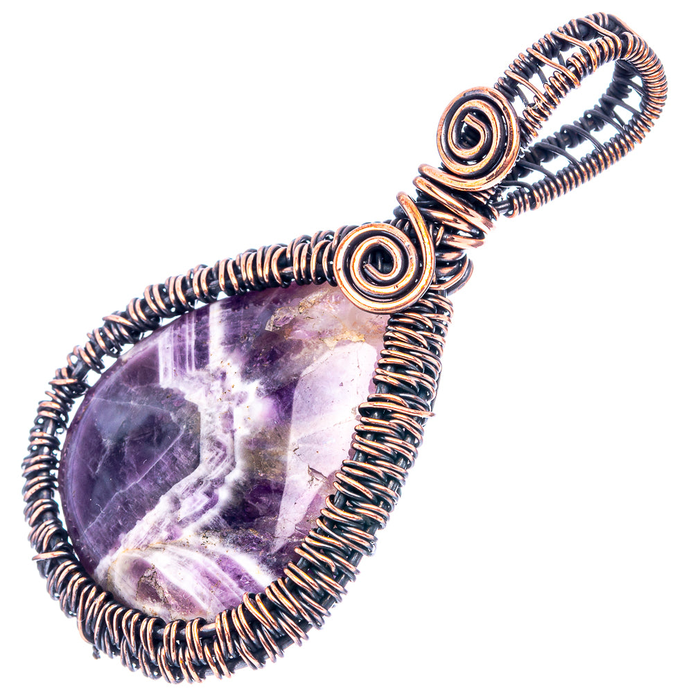 Chevron Amethyst Wire Wrap Pendant 2 1/4" (Oxidized Copper)