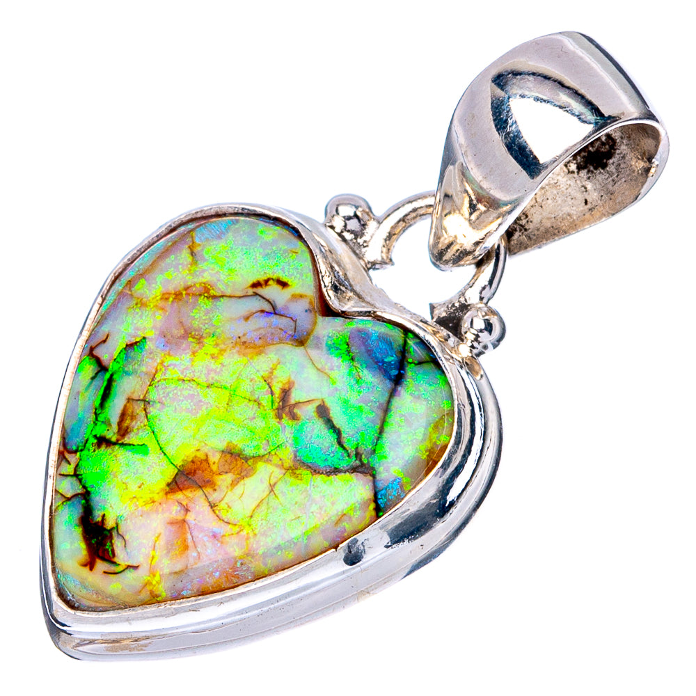 Rare Sterling Opal Heart Pendant 1 1/8" (925 Sterling Silver) P42936
