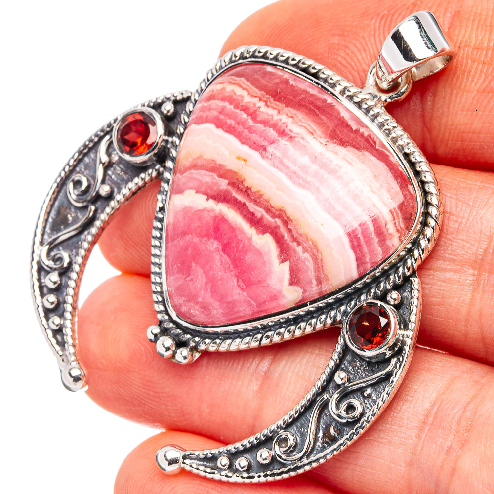 Signature Rhodochrosite, Garnet Pendant 1 3/4" (.925 Sterling Silver)