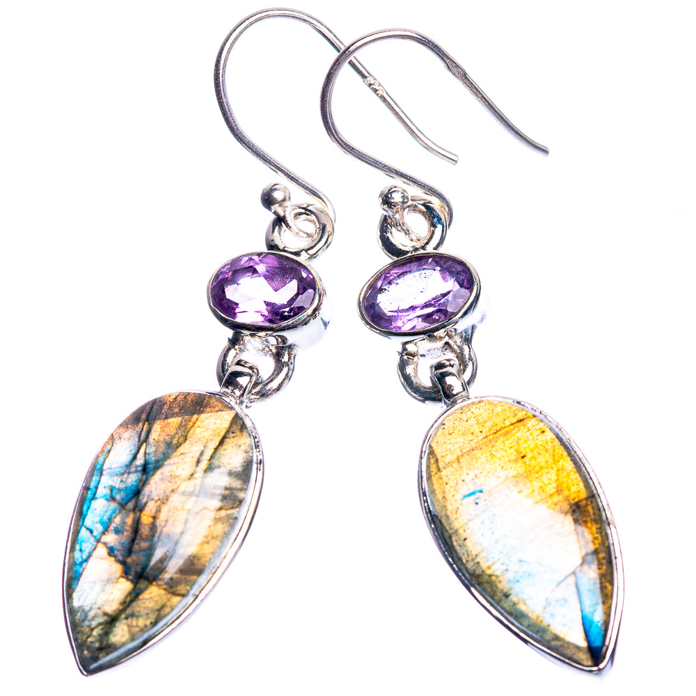 Labradorite, Blue Topaz 925 Sterling Silver Earrings 1 3/4"