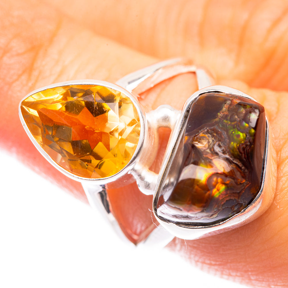 Mexican Fire Agate, Citrine Ring Size 6.5 (925 Sterling Silver) R140952