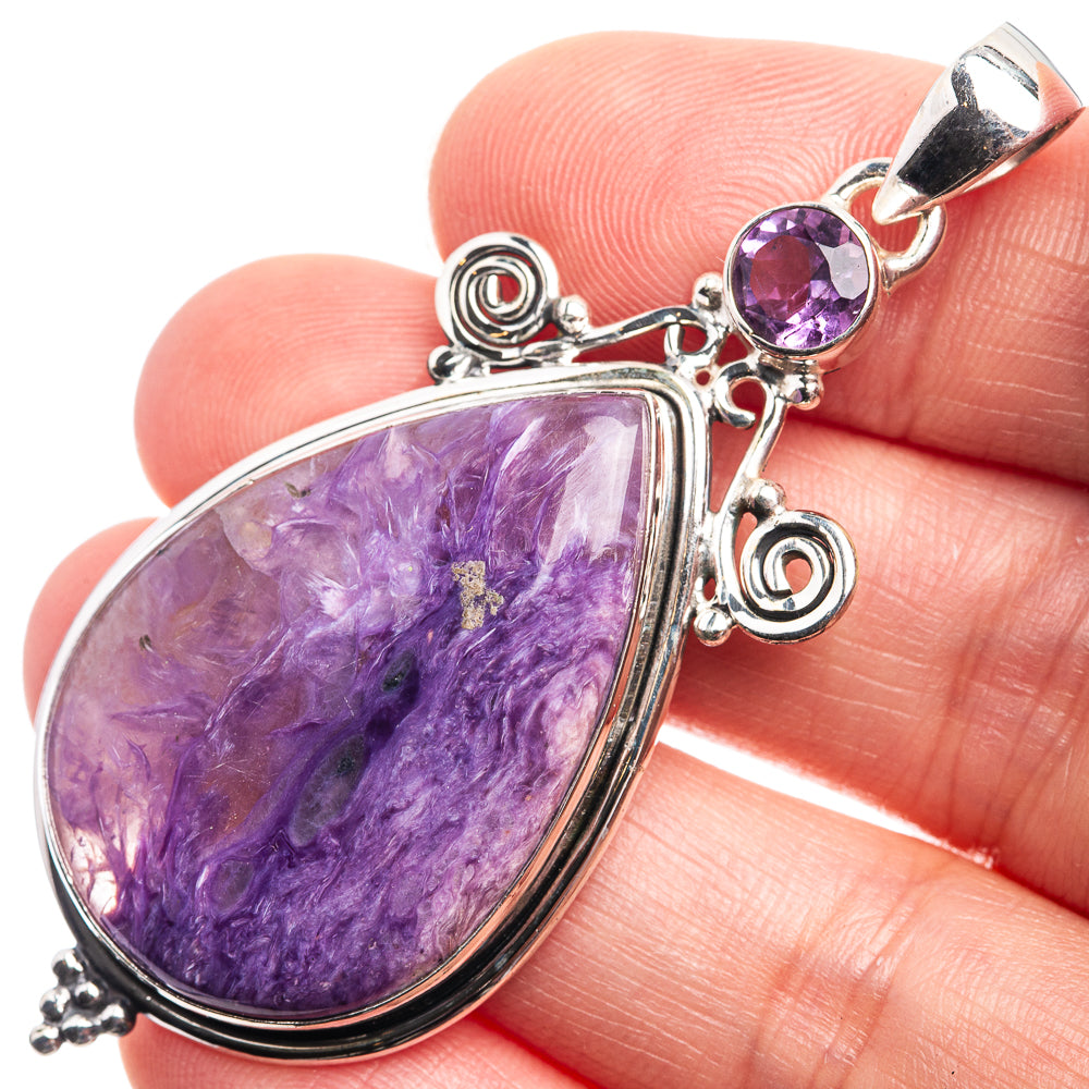 Charoite, Amethyst Pendant 2 3/8" (925 Sterling Silver) P38981