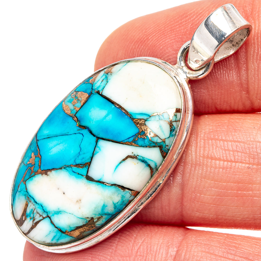 Ice Blue Dahlia Mohave Turquoise Pendant 1 3/4" (.925 Sterling Silver)