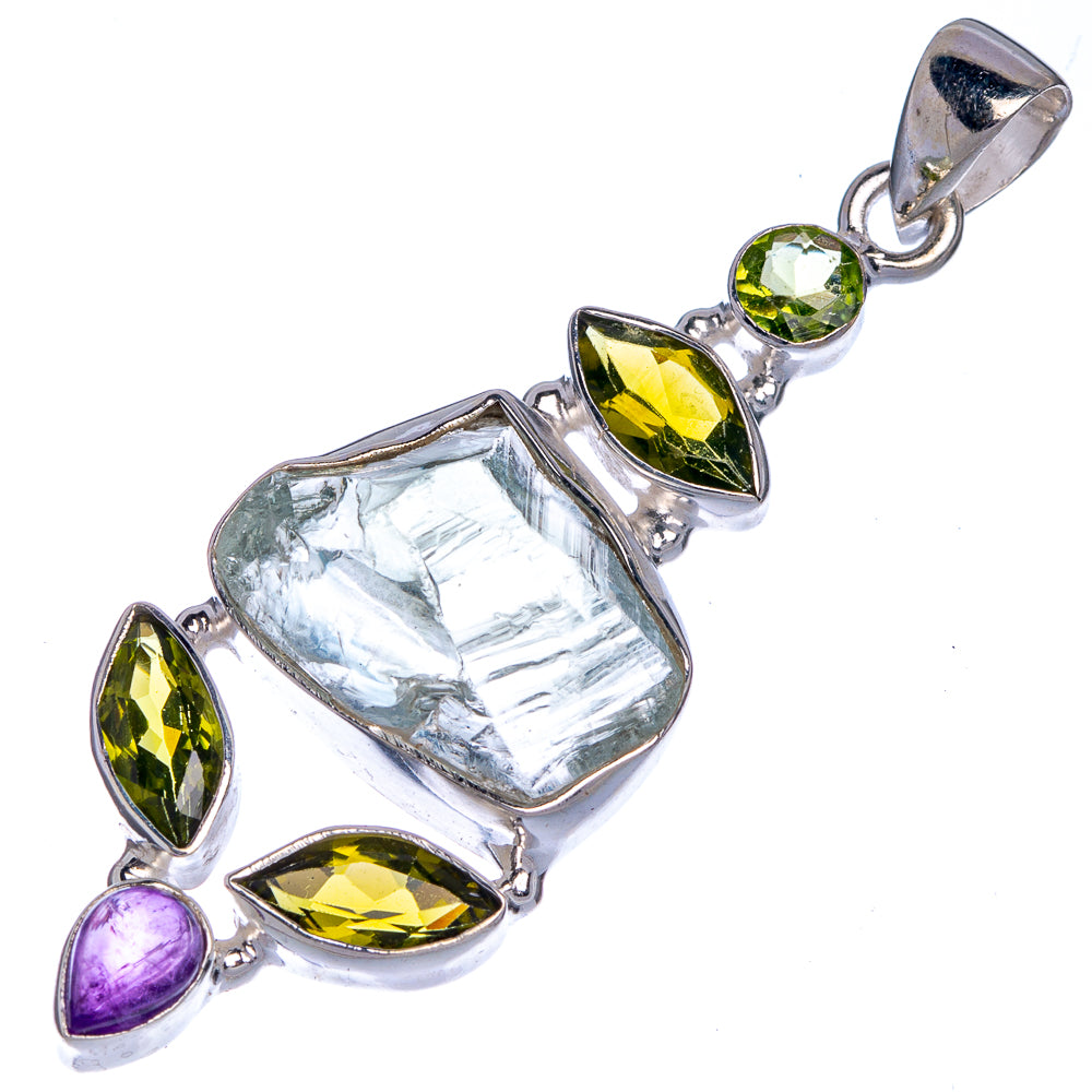 Raw Aquamarine, Peridot, Amethyst Pendant 2 1/4" (925 Sterling Silver) P39835