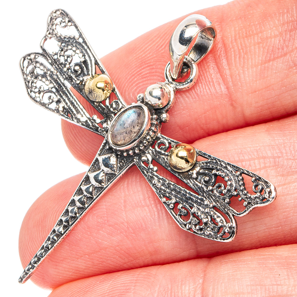 Dainty Labradorite Dragonfly Pendant 1 5/8" (925 Sterling Silver) P45596