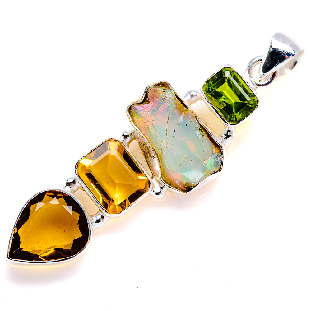 Rough Ethiopian Opal, Smoky Quartz, Peridot Pendant 2 1/4" (925 Sterling Silver) PD38177