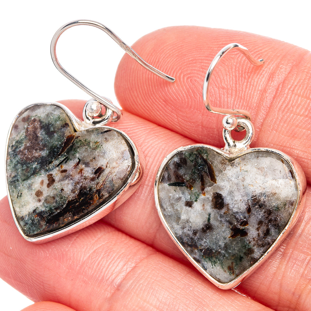 Astrophyllite Heart Earrings 1 3/8" (925 Sterling Silver) E433269
